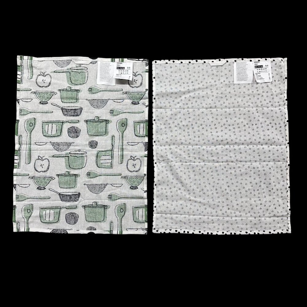 Kitschy Kitchen Dish Towels Green Black White Hanging Loop IKEA Rinnig Cotton - Picture 3 of 8